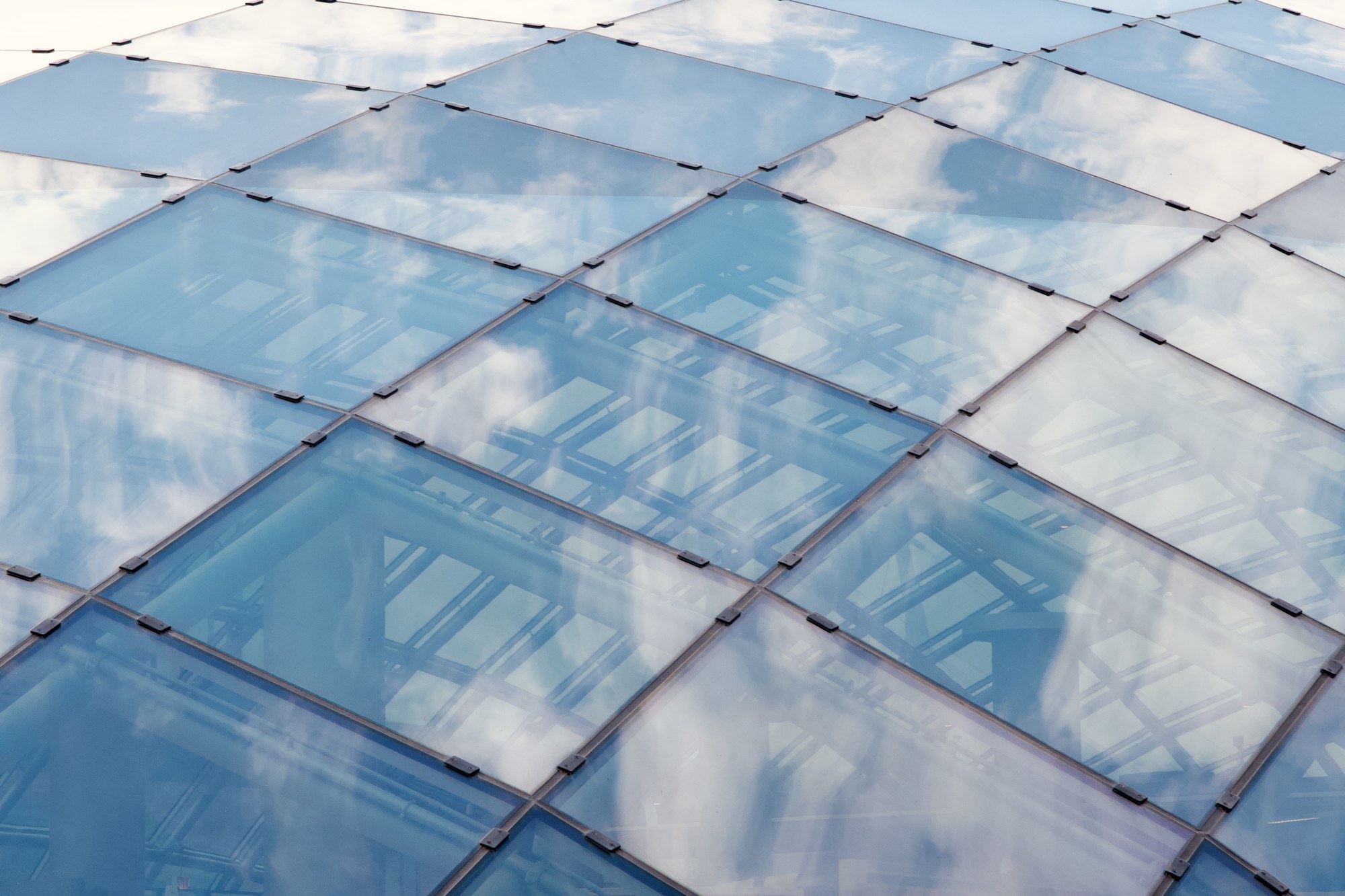 Reflections across glass panels
